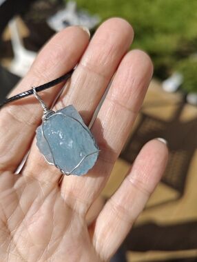 Handcrafted Aquamarine Blue Raw Stone Pendant Necklace